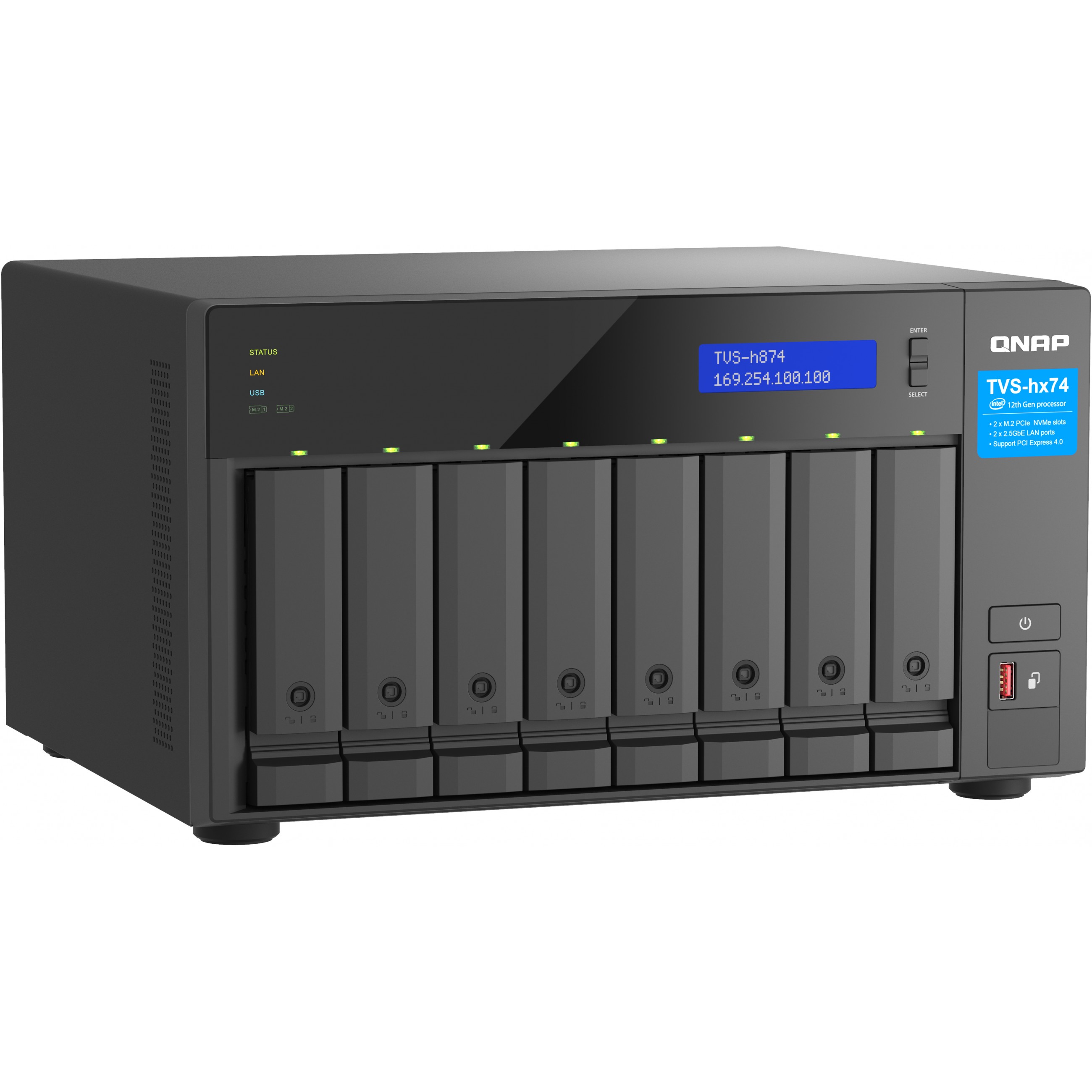 QNAP TVS-H874T-I9-64G NAS & Speicherserver Tower Intel® Core™ i9 64 GB DDR4 HDD QNAP QTS Schwarz