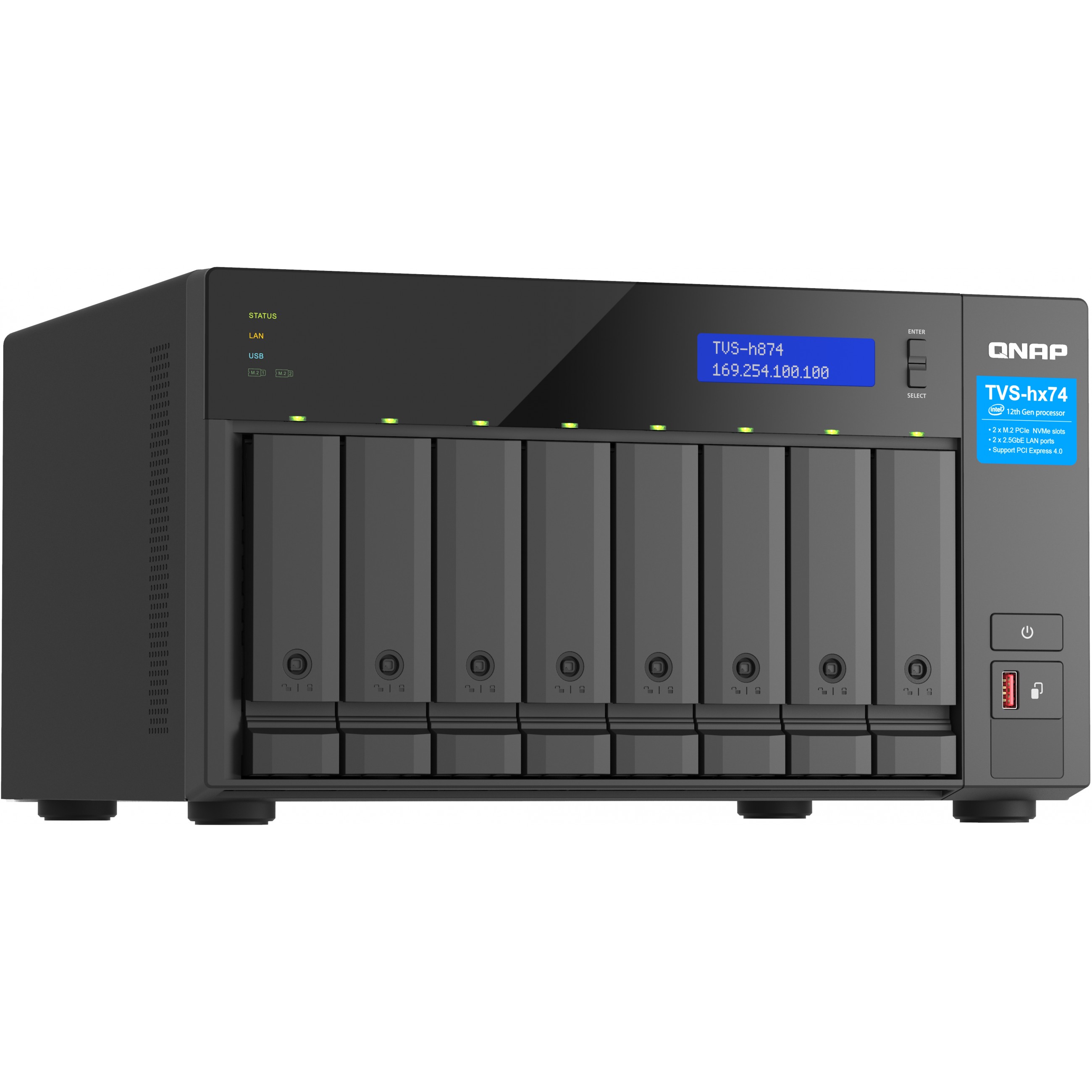 QNAP TVS-H874T-I9-64G NAS & Speicherserver Tower Intel® Core™ i9 64 GB DDR4 HDD QNAP QTS Schwarz