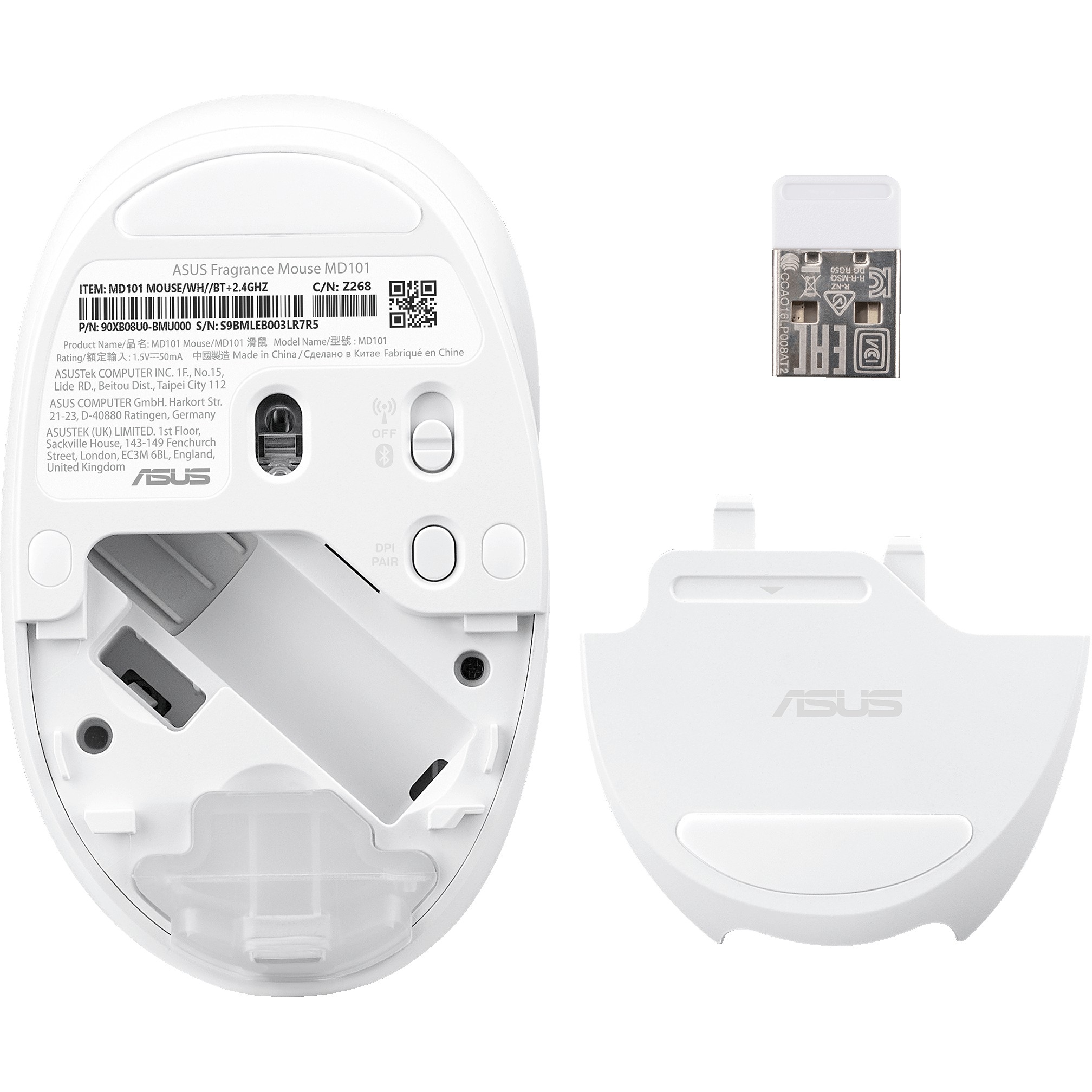 ASUS MD101 Fragrance   Maus wireless 2400dpi weiß