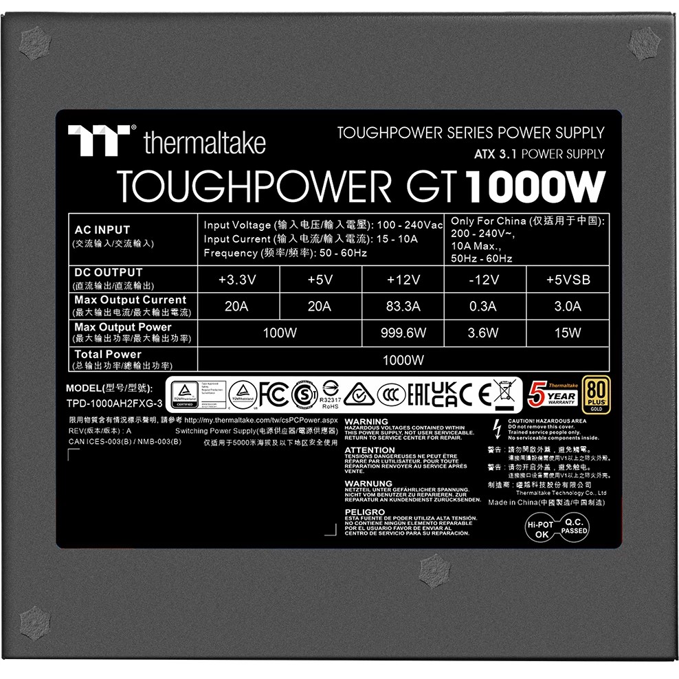 Netzteil Thermaltake Toughpower GT 1000W ATX3.1/GEN5 80+G BK retail