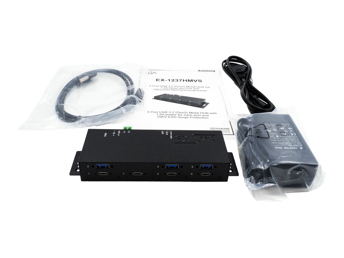 EXSYS EX-1237HMVS 7 Port USB 3.2 Gen2 Hub mit 4 x USB-C und 3 x USB-A Anschluss