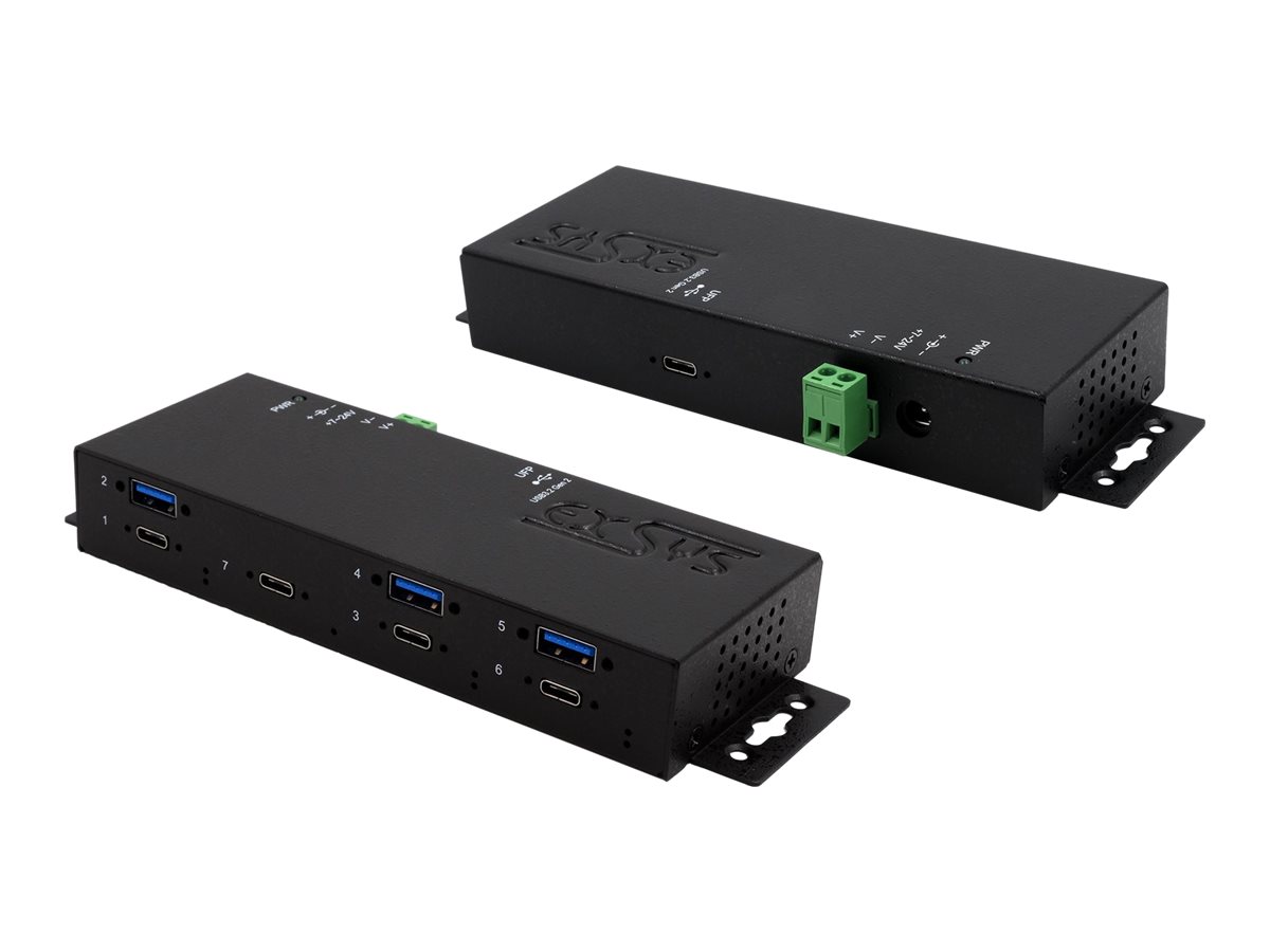 EXSYS EX-1237HMVS 7 Port USB 3.2 Gen2 Hub mit 4 x USB-C und 3 x USB-A Anschluss