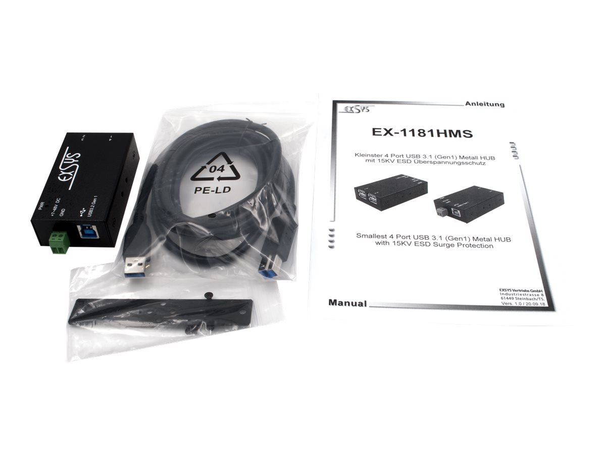 EXSYS EX-1181HMS 4 Port USB  3.2 Gen1 HUB mit15KV ESD Überspannungsschutz
