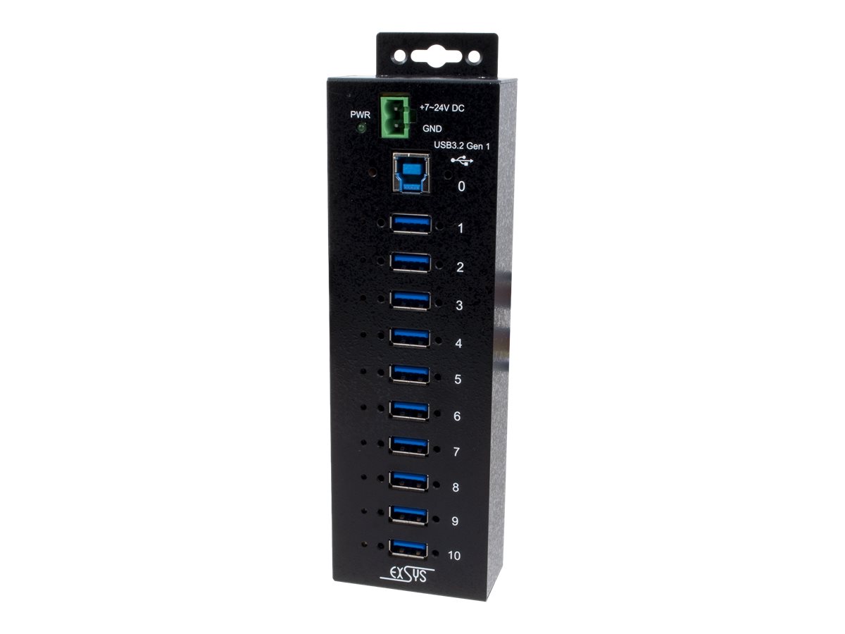 EXSYS EX-1510HMVS 10 Port USB 3.2 Gen1 Managed Metall HUB mit 15KV ESD Überspannungs-Schutz Din-Rail