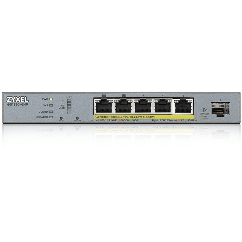 Zyxel GS1350-6HP-EU0101F Netzwerk-Switch Managed L2 Gigabit Ethernet (10/100/1000) Power over Ethernet (PoE) Grau