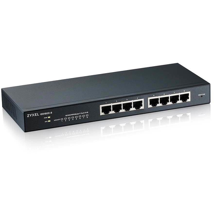 Zyxel Switch  8x GbE GS1900-8  smart switch,desktop,fanless