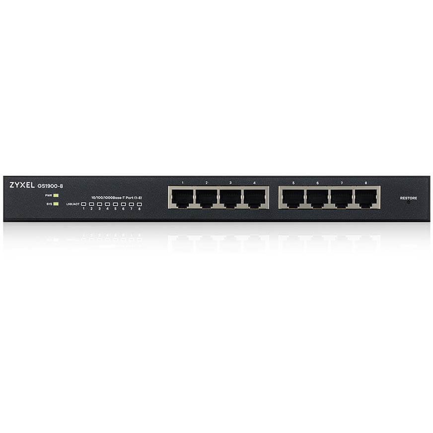 Zyxel Switch  8x GbE GS1900-8  smart switch,desktop,fanless