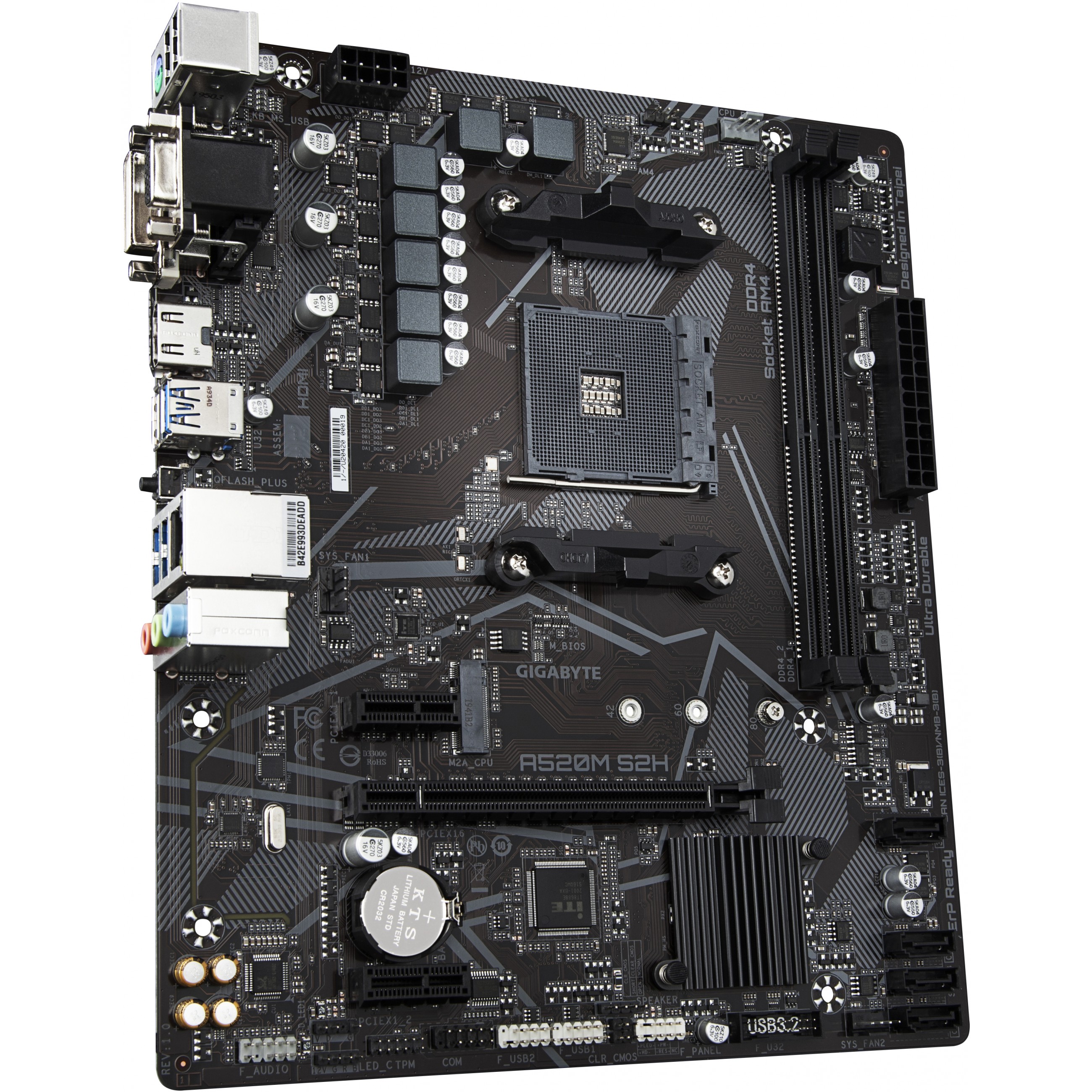GIGABYTE A520M S2H Mainboard - Unterstützt AMD Ryzen 5000 Serie AM4 CPUs, 4+3 Phasen reines digitales VRM, bis zu 5100MHz DDR4 (OC), PCIe 3.0 x4 M.2, GbE LAN, USB 3.2 Gen 1
