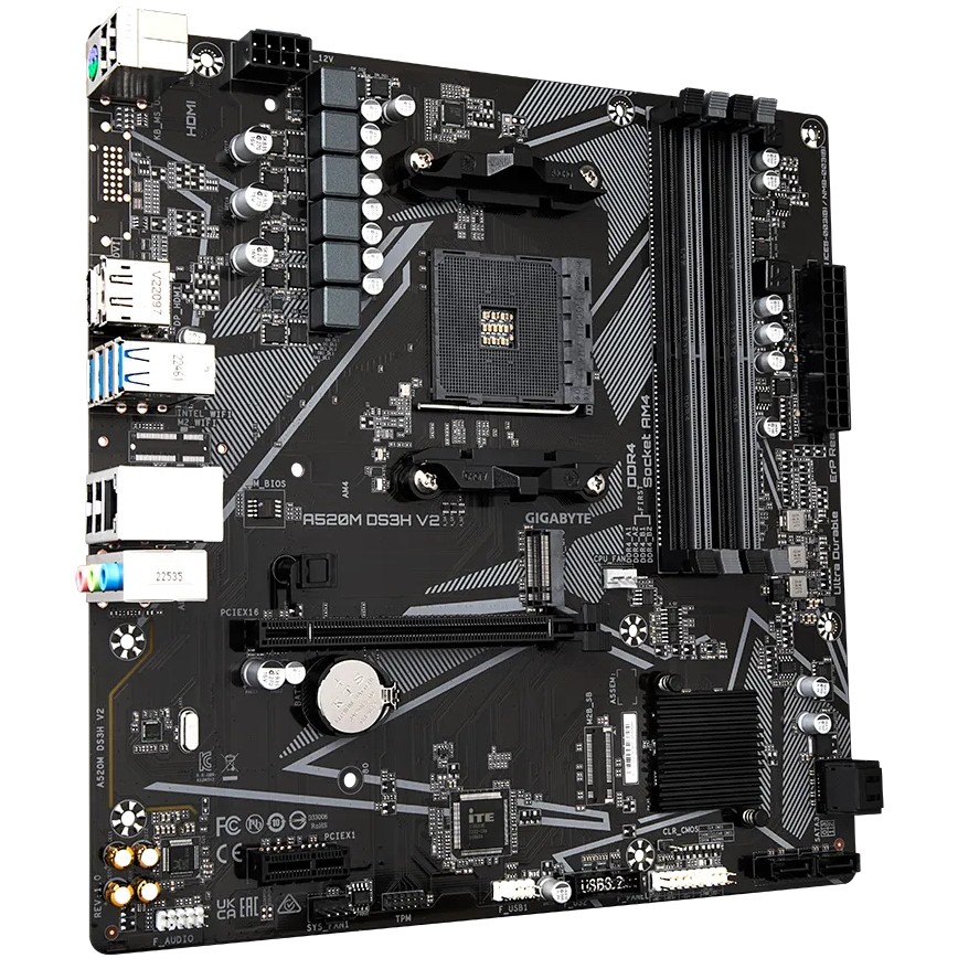 GIGABYTE A520M DS3H V2 Mainboard - Unterstützt AMD Ryzen 5000 Serie AM4 CPUs, bis zu 4733 MHz DDR4 (OC), PCIe 3.0 x16, GbE LAN, USB 3.2 Gen 1
