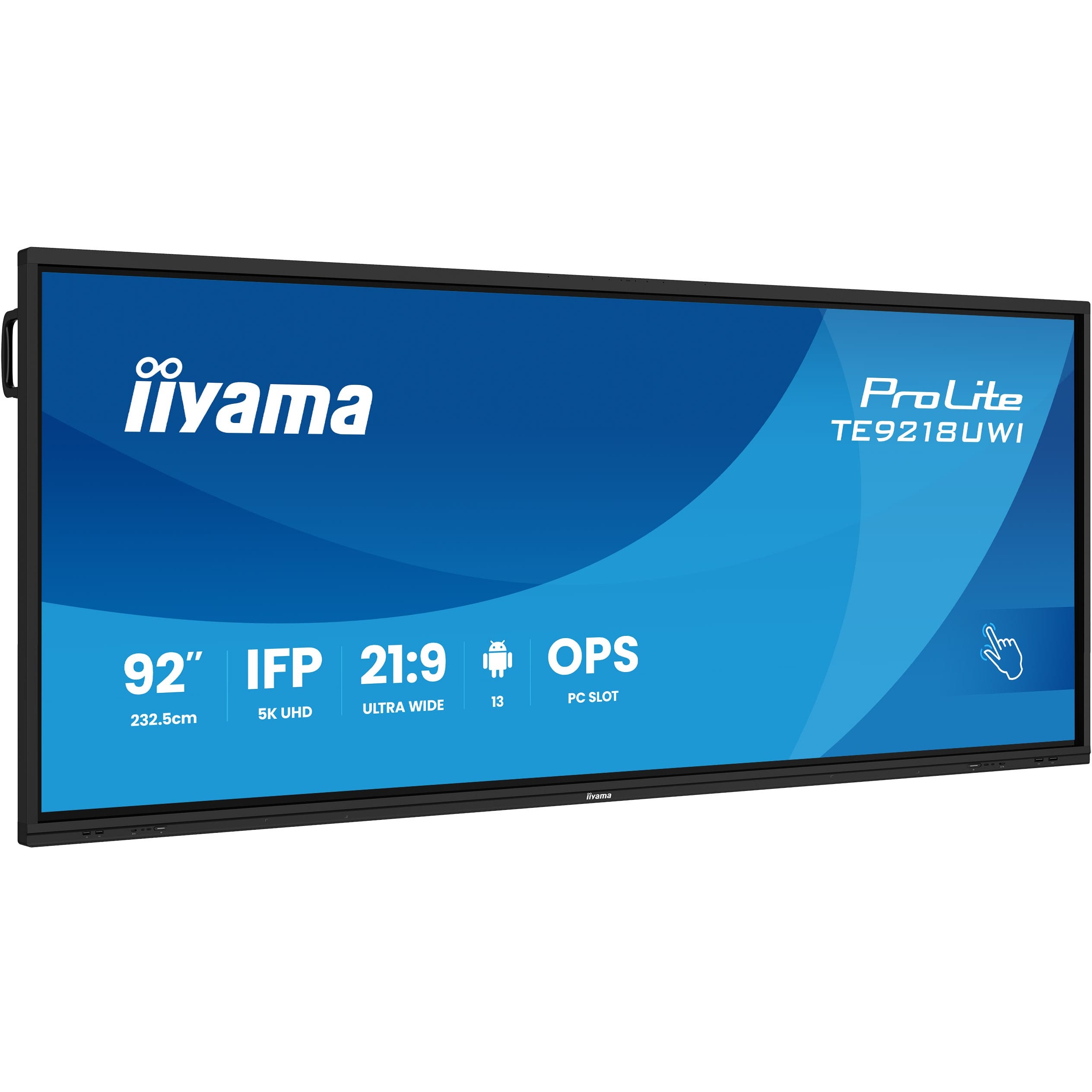 iiyama TE9218UWI-B1AG Signage-Display Interaktiver Flachbildschirm 2,32 m (91.5) LED WLAN 500 cd/m² 5K Ultra HD Schwarz Touchscreen Eingebauter Prozessor Android 16/7
