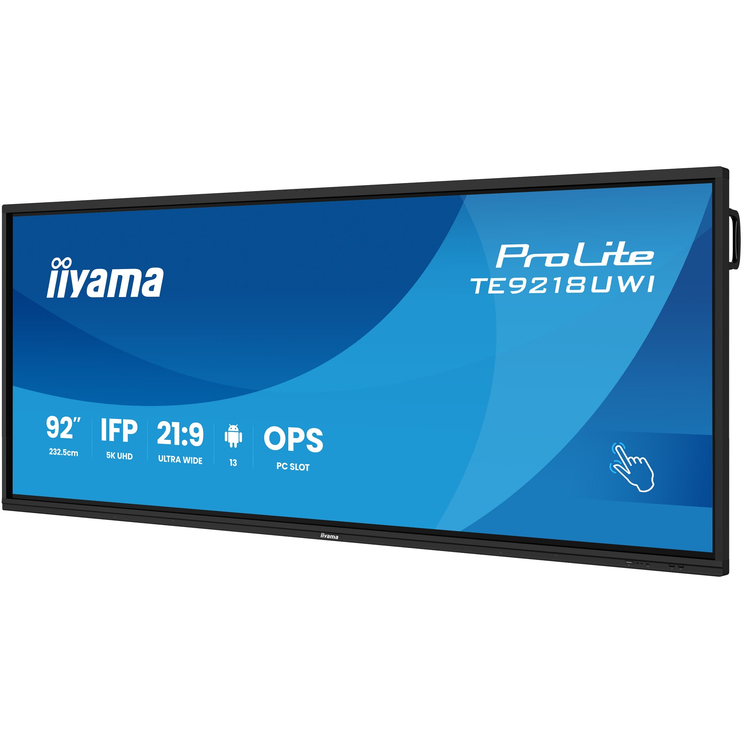 iiyama TE9218UWI-B1AG Signage-Display Interaktiver Flachbildschirm 2,32 m (91.5) LED WLAN 500 cd/m² 5K Ultra HD Schwarz Touchscreen Eingebauter Prozessor Android 16/7