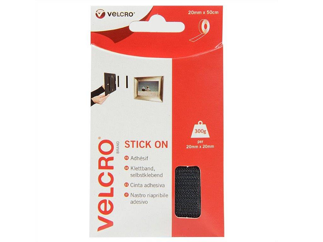 VELCRO® Klettband Selbstklebend, Haken &, Flausch 20mm x 50cm Schwarz