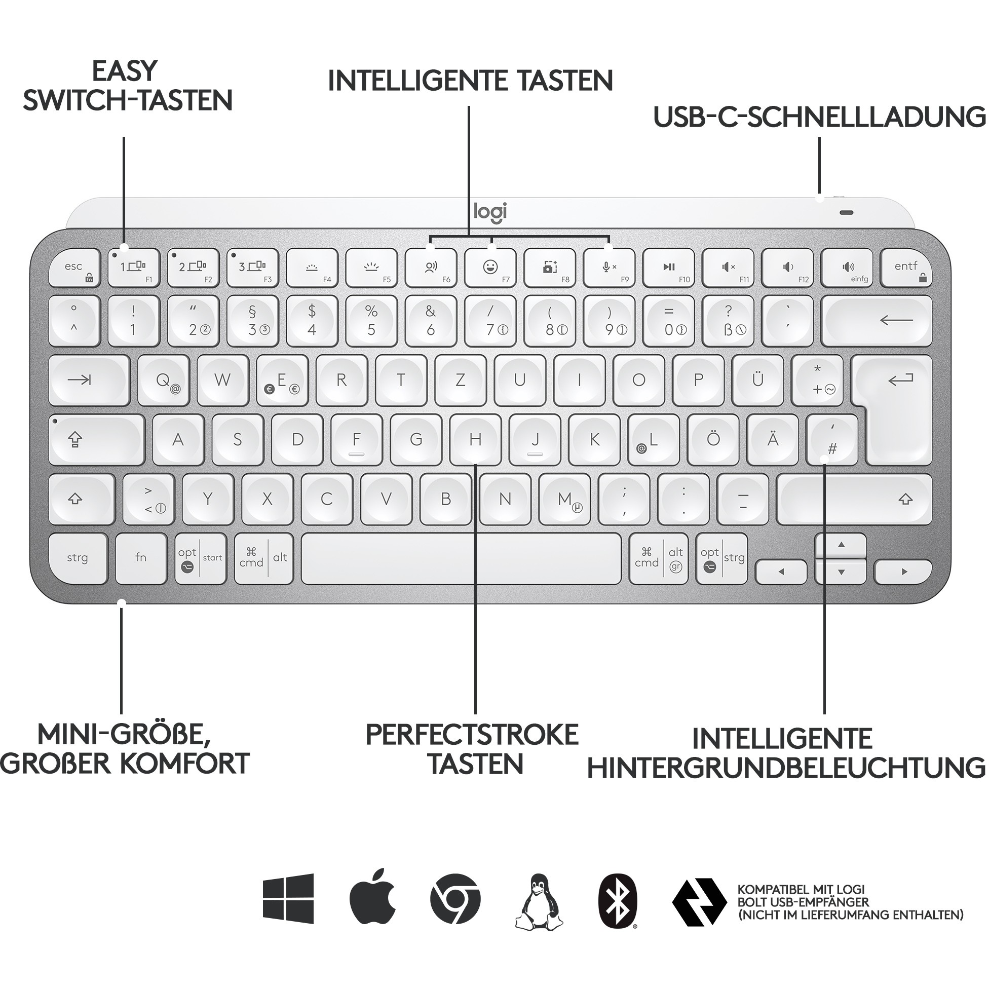 LOGI MX Keys Mini Wireless PALE GREY(FR)