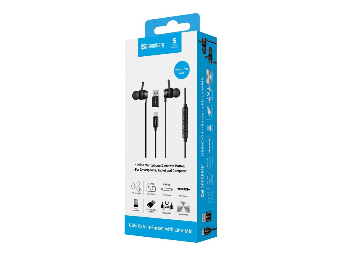 SANDBERG USB-C/A In-Earset with Line-Mic