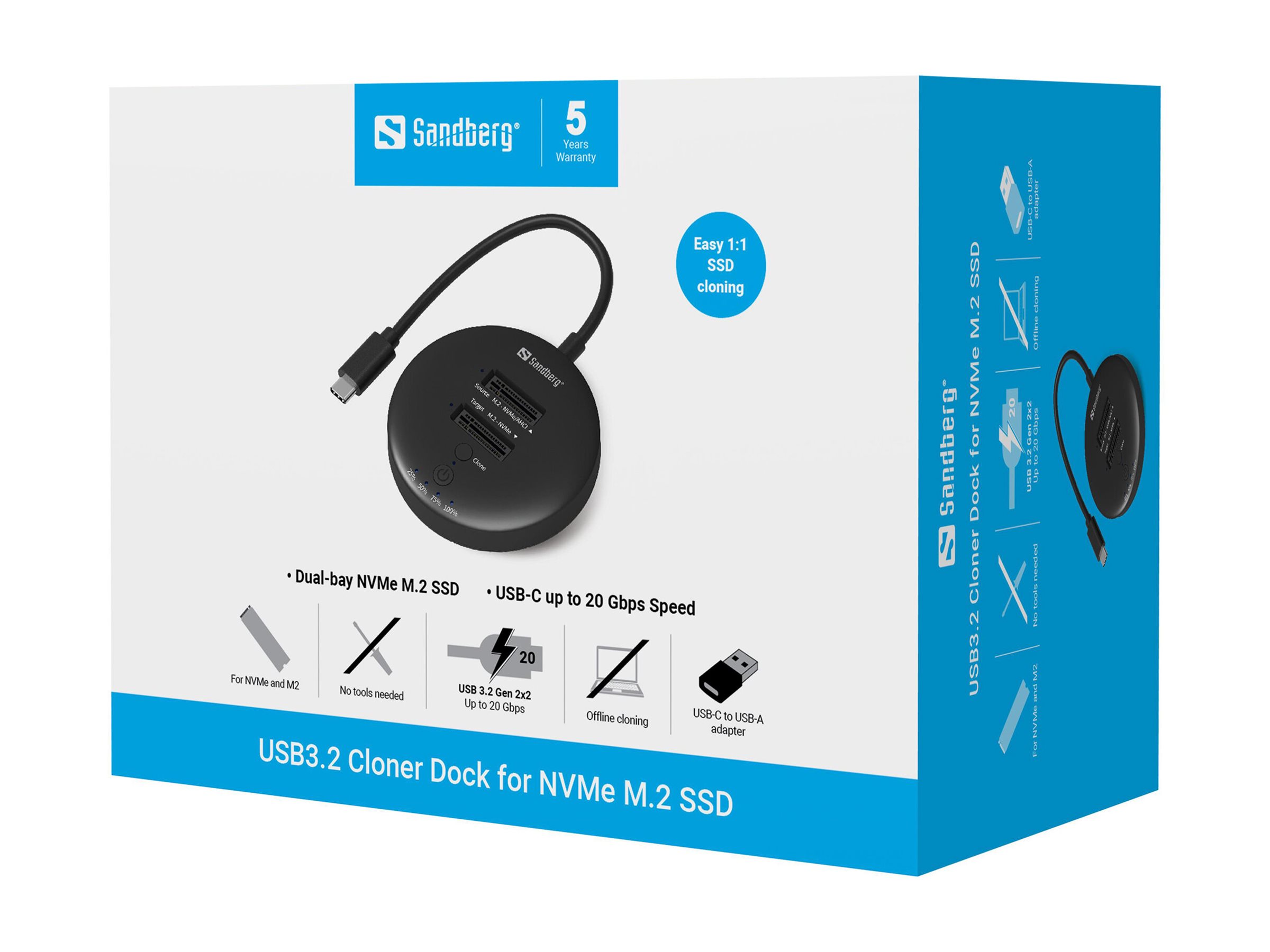 SANDBERG USB3.2 Cloner Dock for NVMe M.2