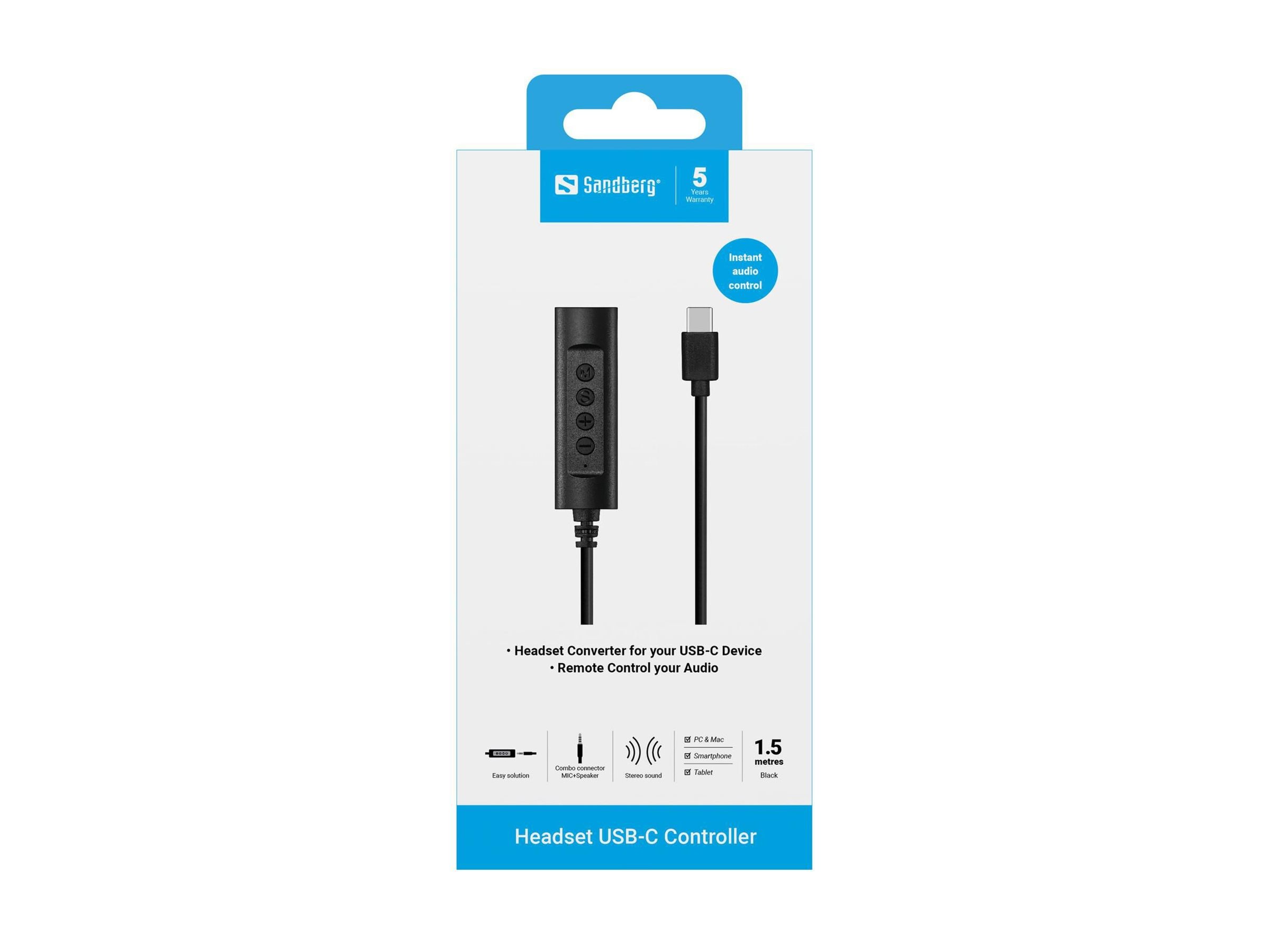 SANDBERG Headset USB-C Controller 1,5m