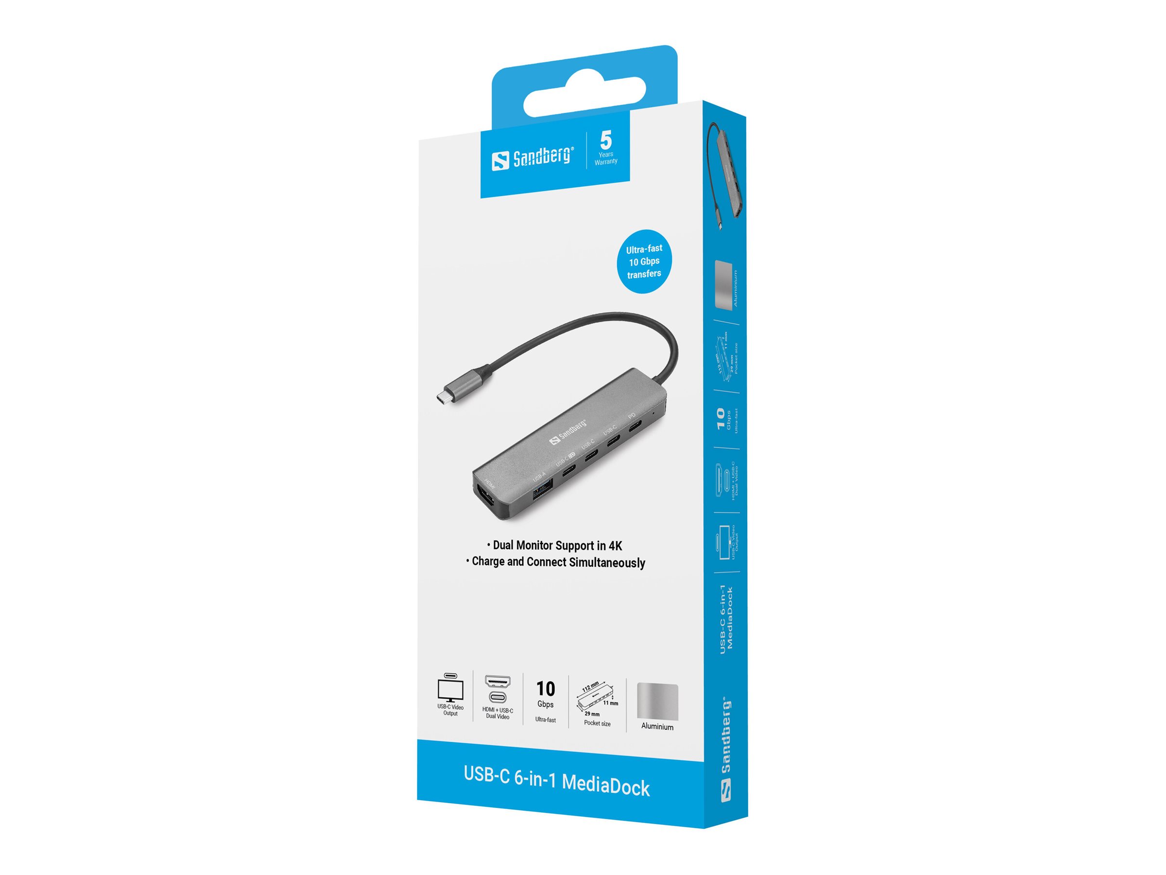 SANDBERG USB-C 6-in-1mediaDock