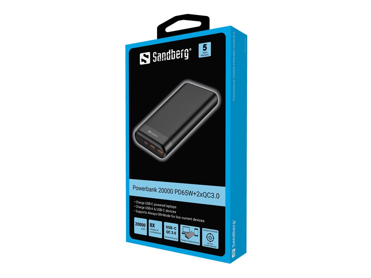 SANDBERG Powerbank 20000 PD65W+2xQC3.0