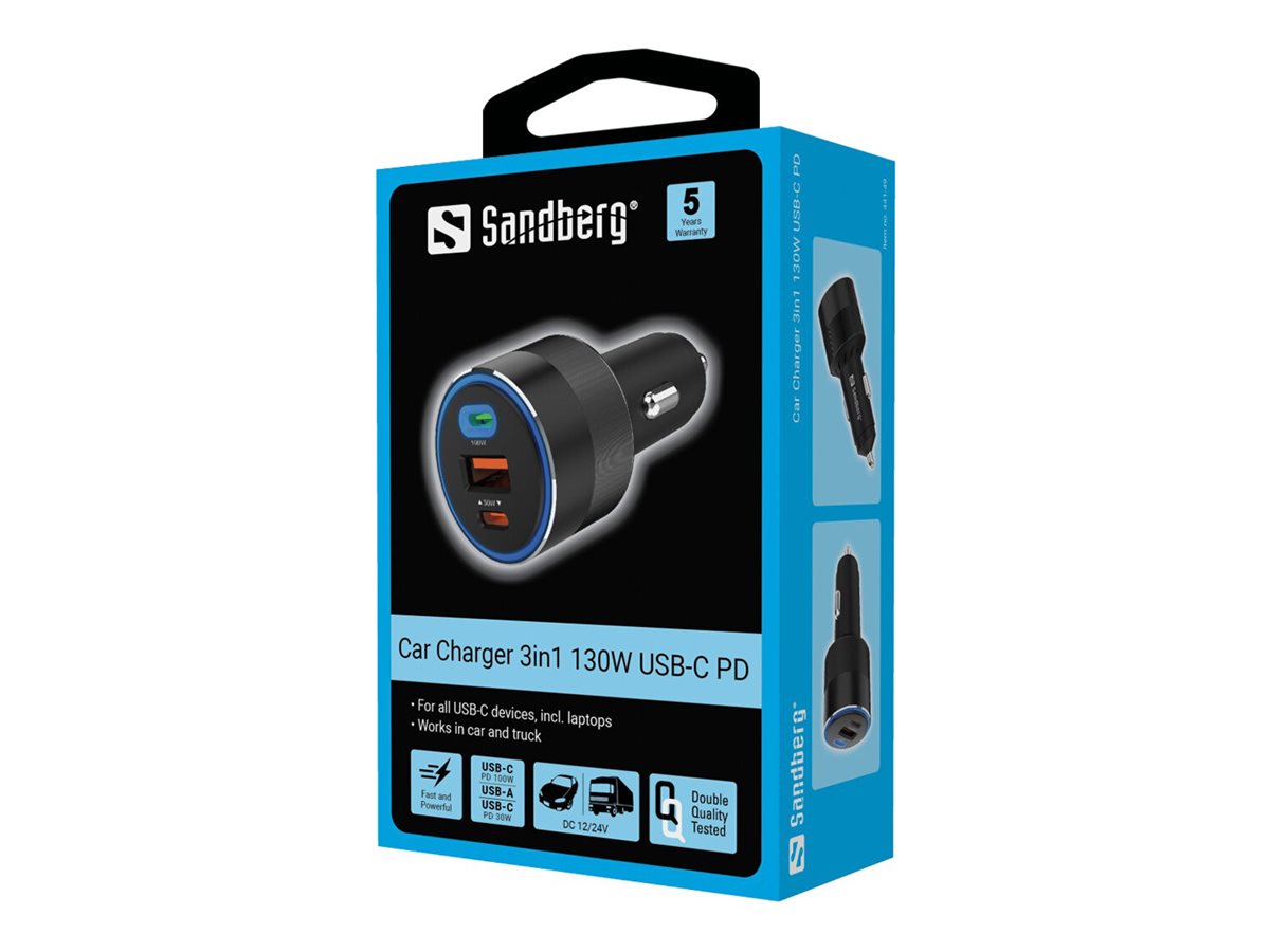 SANDBERG Car Charger 3in1 130W USB-C PD