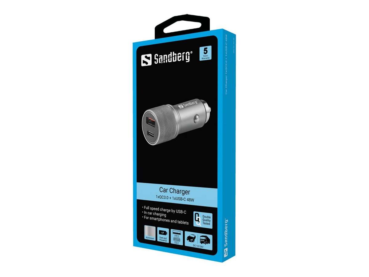 SANDBERG Car Charger 1xQC3.0+1xUSBC 48W