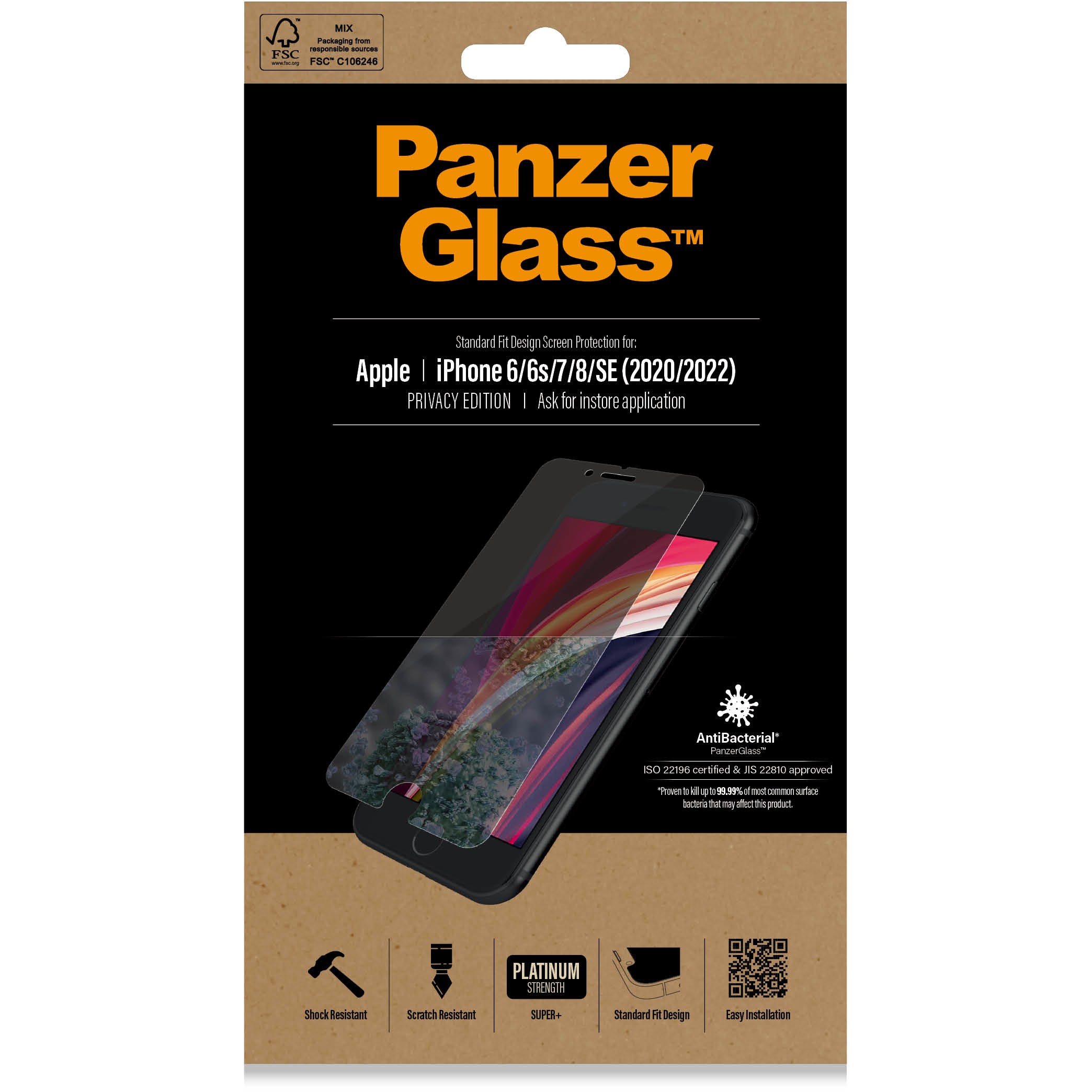 PanzerGlass ® Privacy Screen Protector iPhone SE (2020/2022) | 8 | 7 | 6 | 6s | Standard Fit