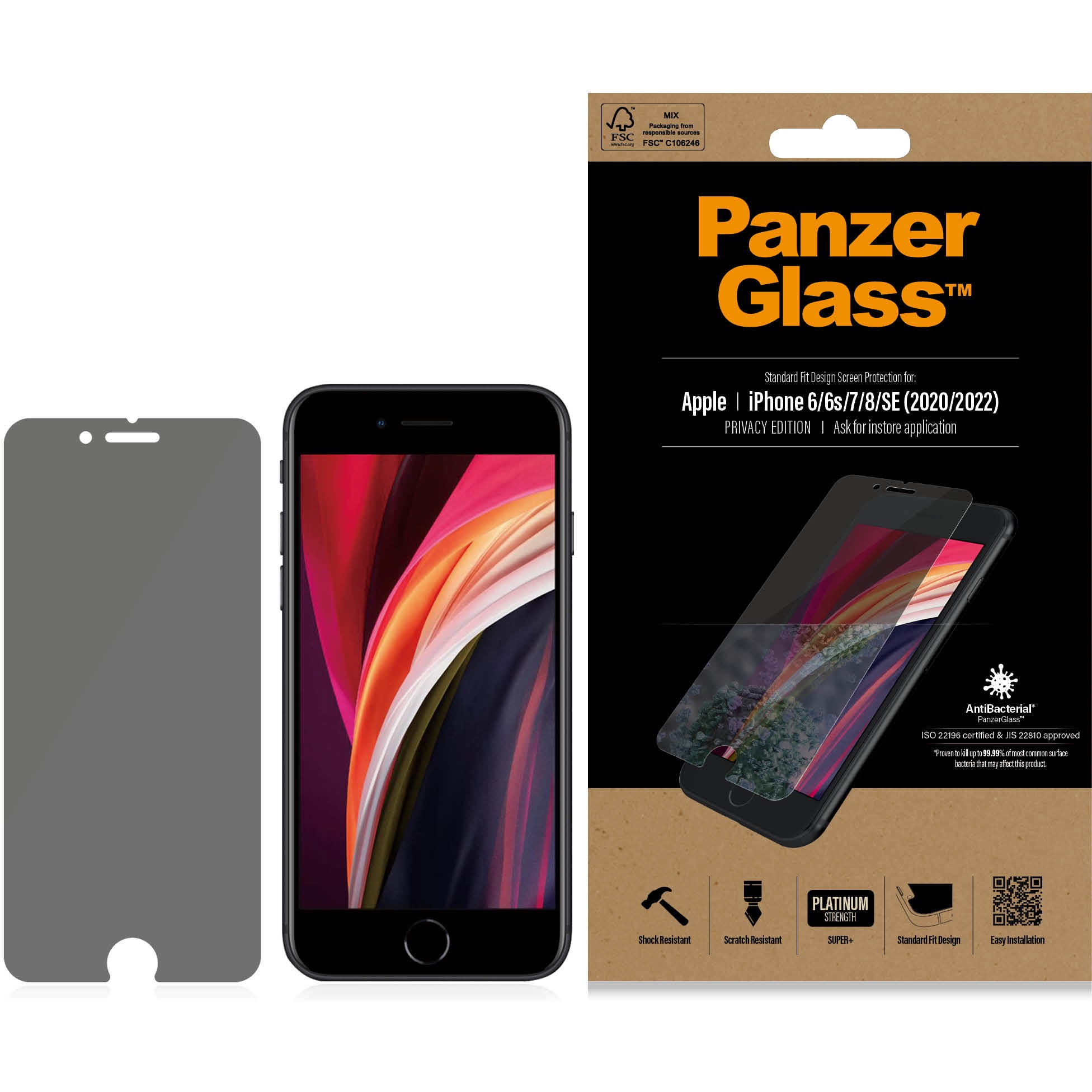 PanzerGlass ® Privacy Screen Protector iPhone SE (2020/2022) | 8 | 7 | 6 | 6s | Standard Fit