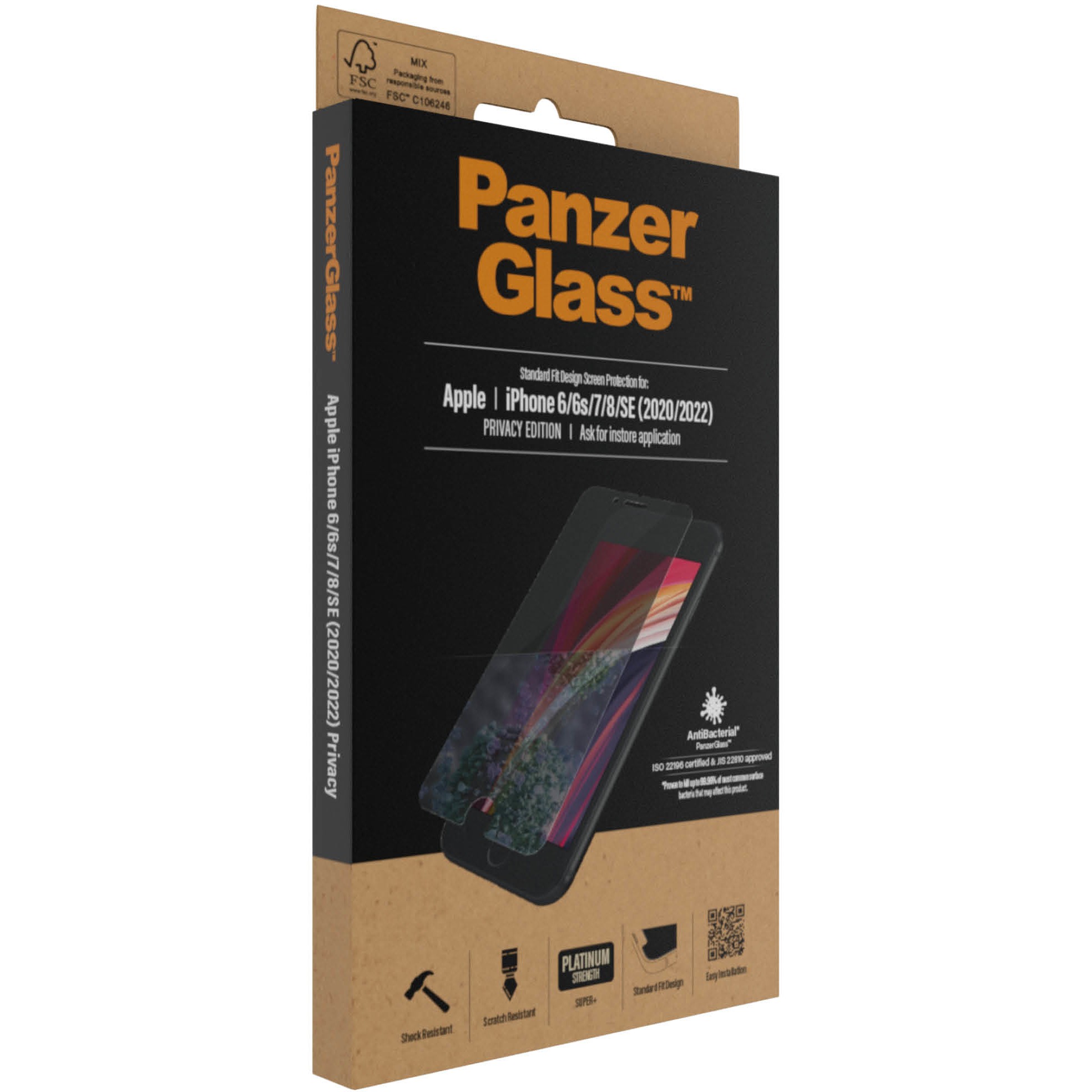 PanzerGlass ® Privacy Screen Protector iPhone SE (2020/2022) | 8 | 7 | 6 | 6s | Standard Fit