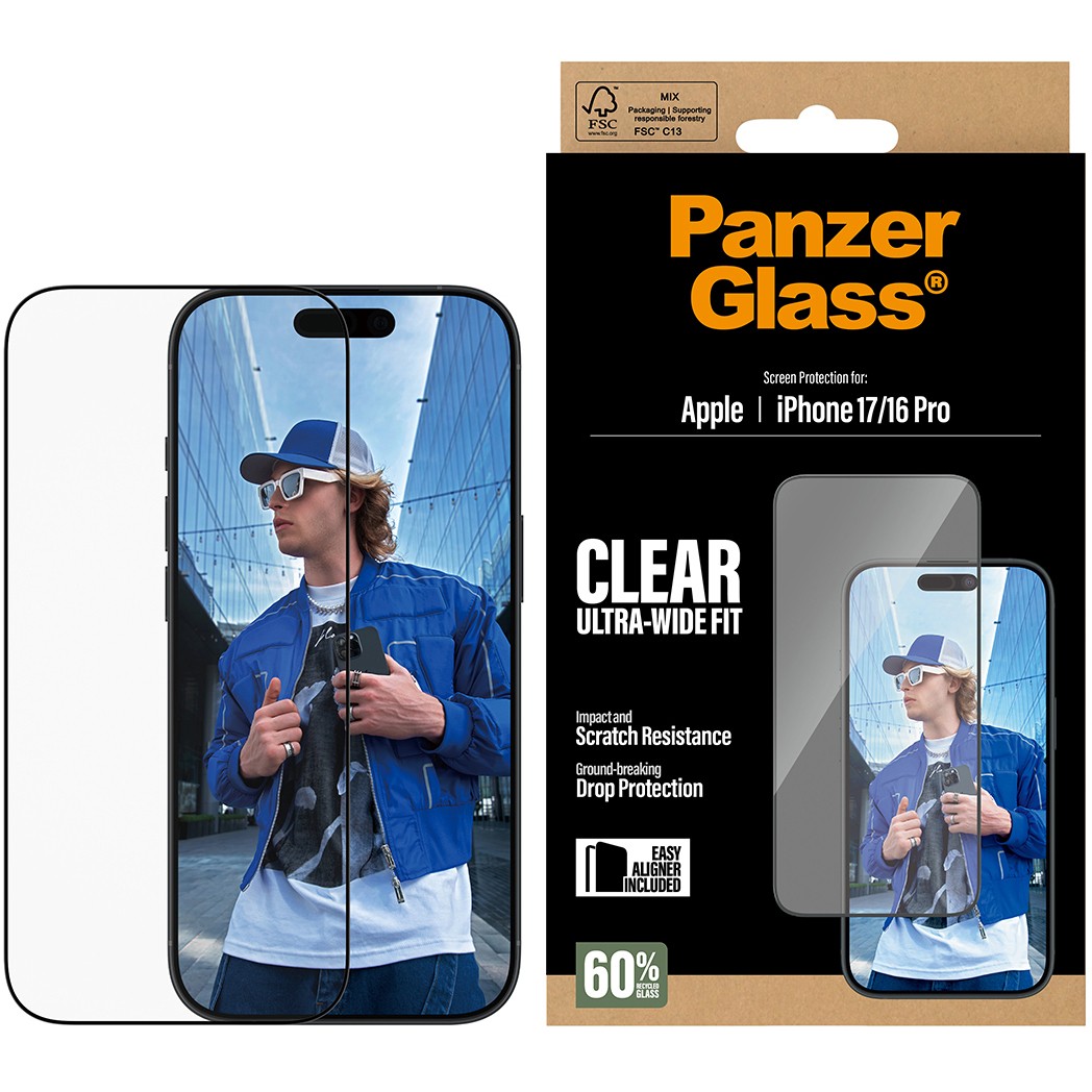 PanzerGlass ® Screen Protector iPhone 17 | iPhone 16 Pro | Ultra-Wide Fit w. EasyAligner