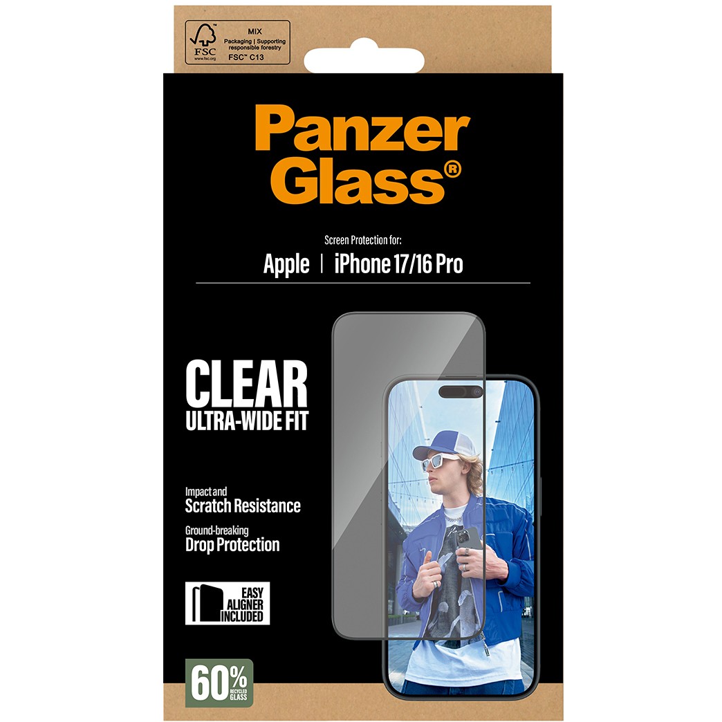 PanzerGlass ® Screen Protector iPhone 17 | iPhone 16 Pro | Ultra-Wide Fit w. EasyAligner