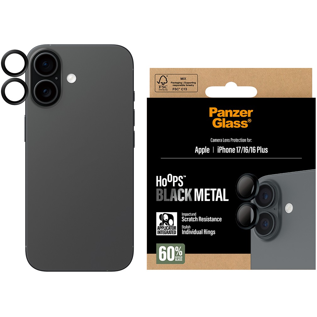 PanzerGlass ® Hoops® Camera Lens Protector Black iPhone 17 | iPhone 16 | 16 Plus