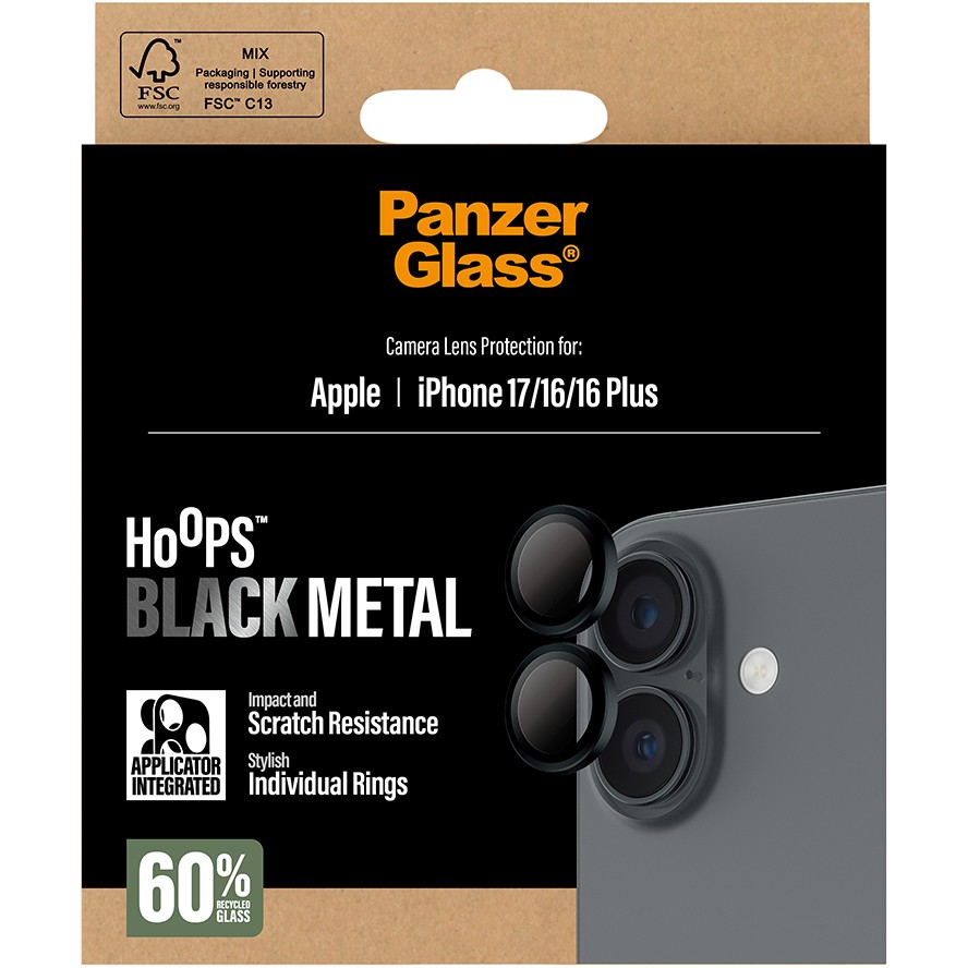 PanzerGlass ® Hoops® Camera Lens Protector Black iPhone 17 | iPhone 16 | 16 Plus