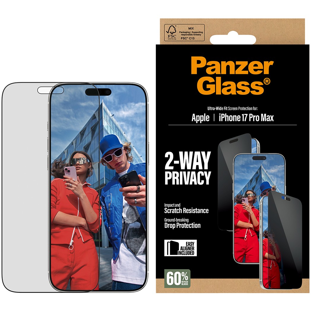 PanzerGlass ® 2-Way Privacy Screen Protector iPhone 17 Pro Max | Ultra-Wide Fit w. EasyAligner