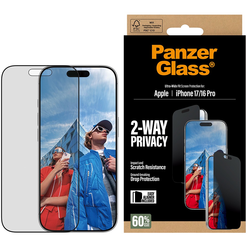 PanzerGlass ® 2-Way Privacy Screen Protector iPhone 17 | iPhone 16 Pro | Ultra-Wide Fit w. EasyAligner