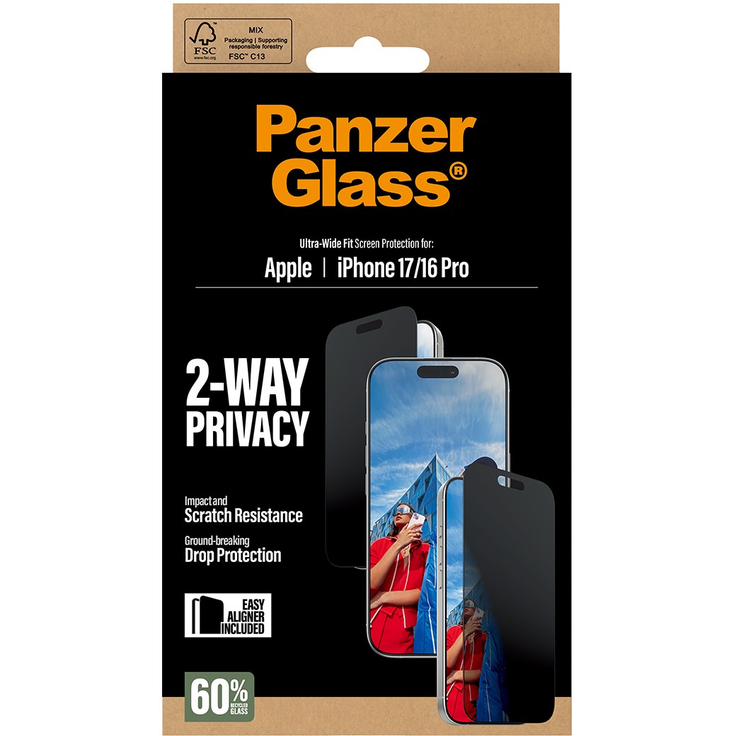 PanzerGlass ® 2-Way Privacy Screen Protector iPhone 17 | iPhone 16 Pro | Ultra-Wide Fit w. EasyAligner