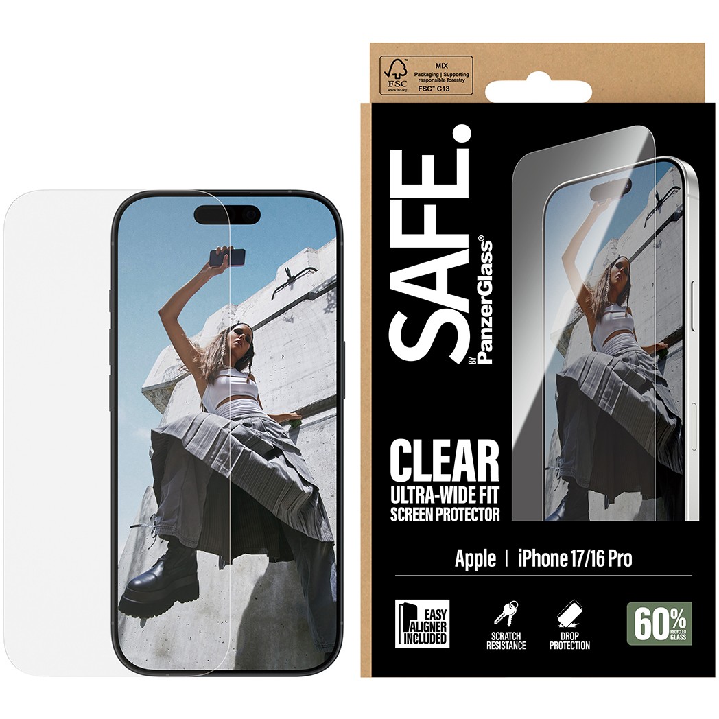 PanzerGlass SAFE. by ® Screen Protector iPhone 17 | iPhone 16 Pro | Ultra-Wide Fit w. EasyAligner