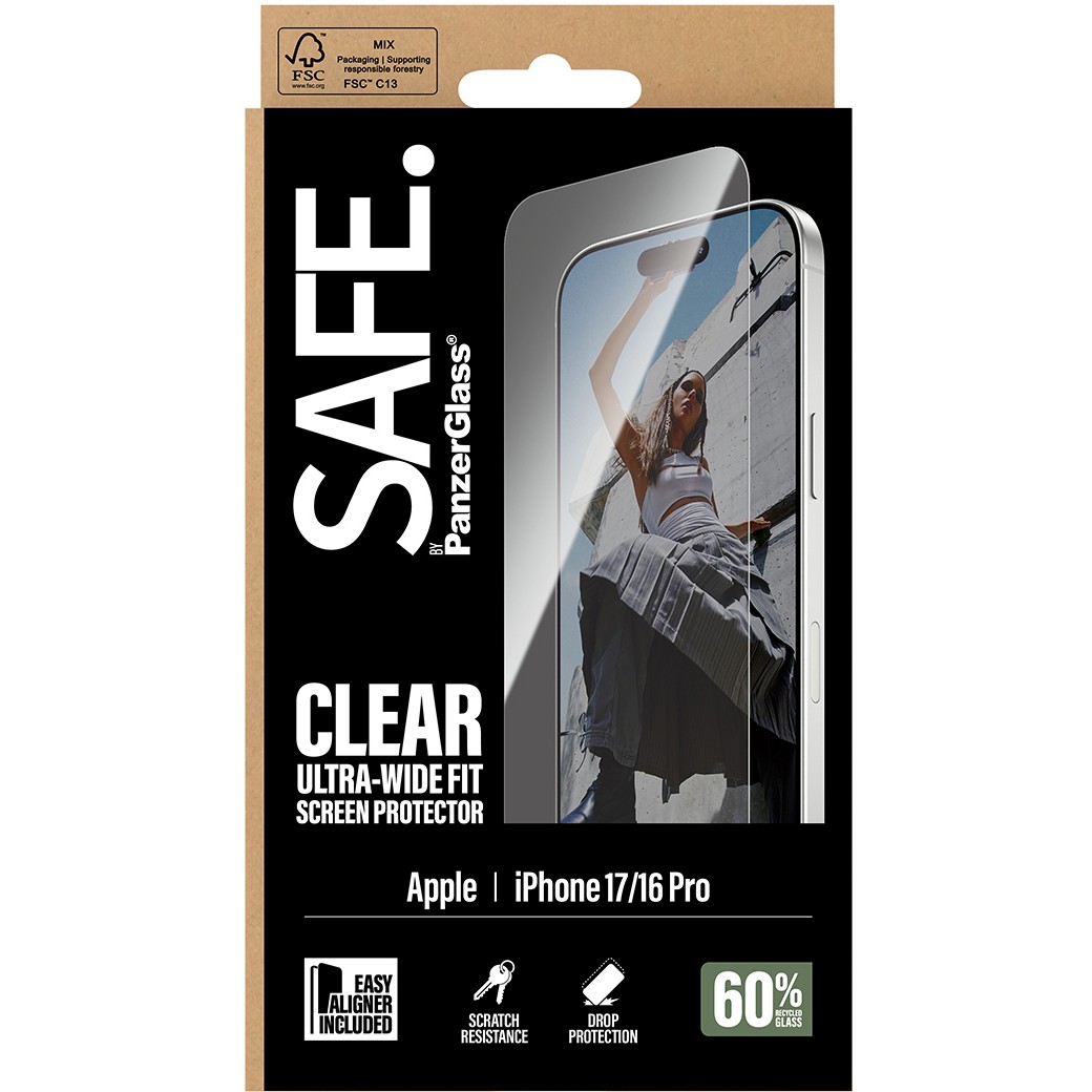 PanzerGlass SAFE. by ® Screen Protector iPhone 17 | iPhone 16 Pro | Ultra-Wide Fit w. EasyAligner