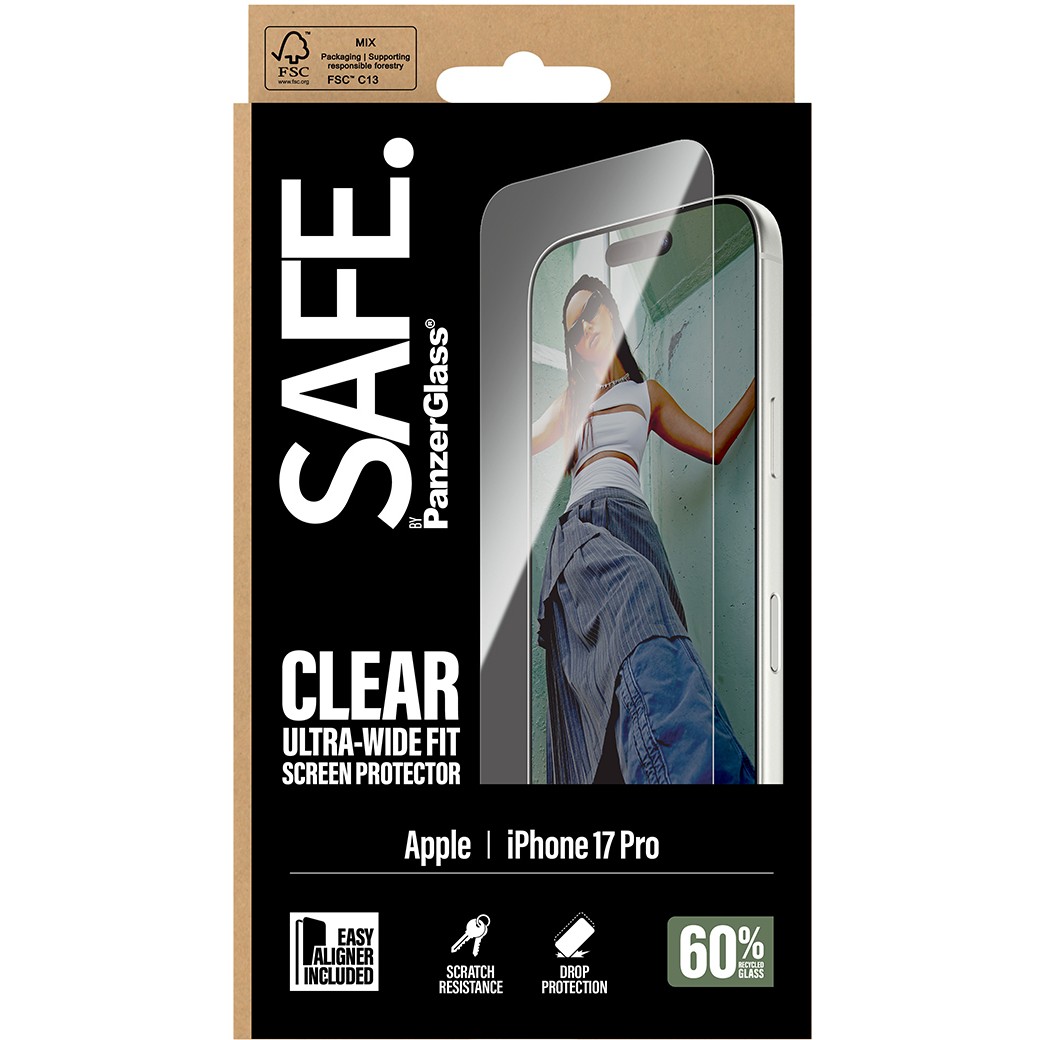 PanzerGlass SAFE. by ® Screen Protector iPhone 17 Pro | Ultra-Wide Fit w. EasyAligner