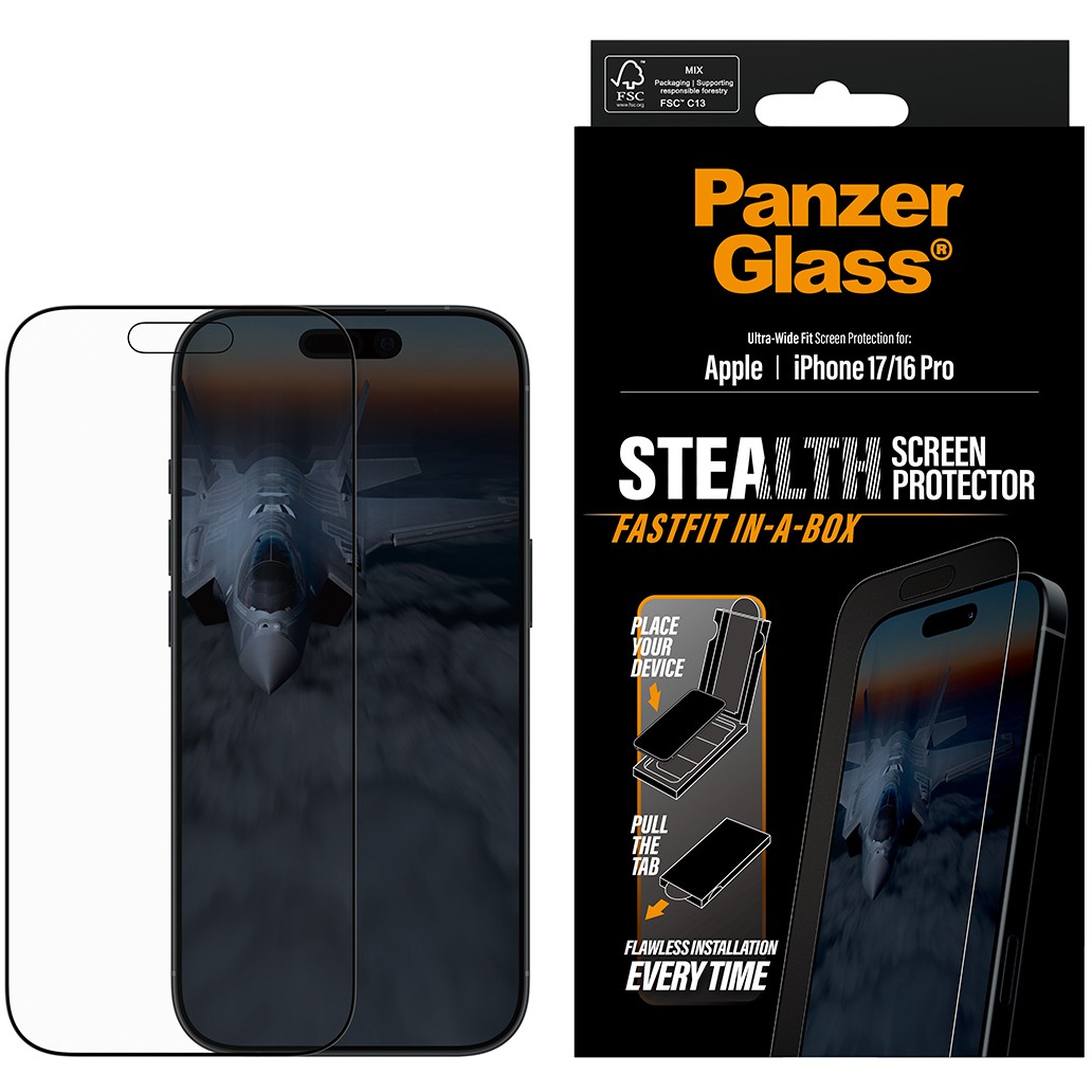 PanzerGlass ® Stealth Screen Protector iPhone 17 | iPhone 16 Pro | Ultra-Wide Fit w. Fastfit in-a-box
