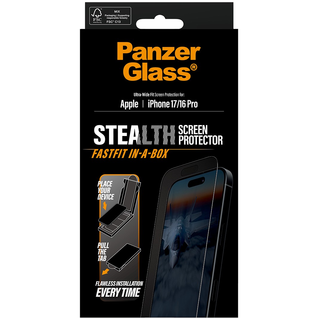 PanzerGlass ® Stealth Screen Protector iPhone 17 | iPhone 16 Pro | Ultra-Wide Fit w. Fastfit in-a-box