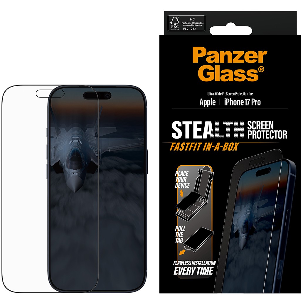 PanzerGlass ® Stealth Screen Protector iPhone 17 Pro | Ultra-Wide Fit w. Fastfit in-a-box