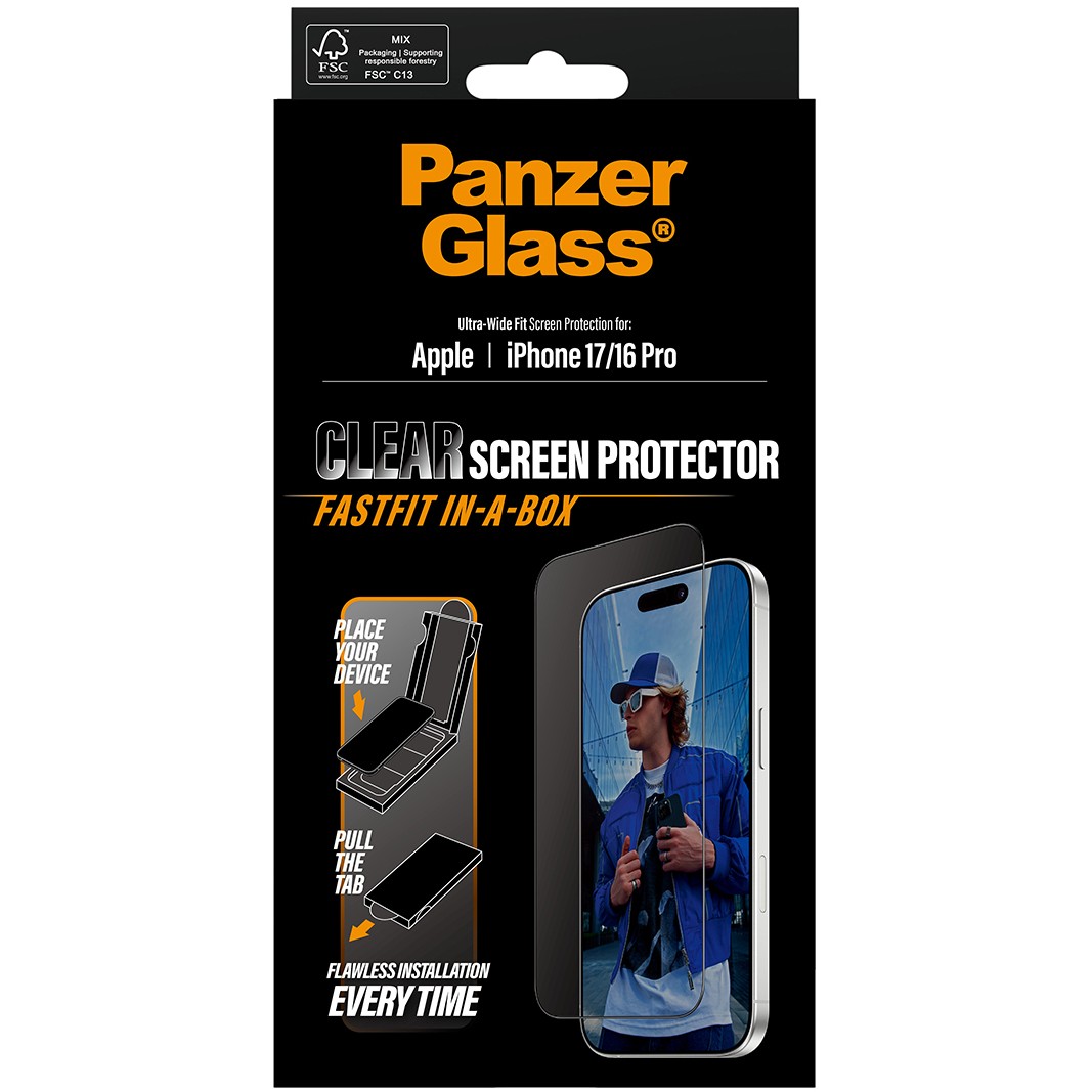 PanzerGlass ® Screen Protector iPhone 17 | iPhone 16 Pro | Ultra-Wide Fit w. Fastfit in-a-box