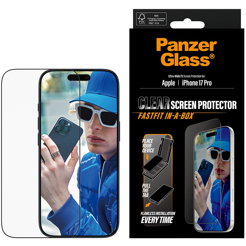 PanzerGlass ® Screen Protector iPhone 17 Pro | Ultra-Wide Fit w. Fastfit in-a-box
