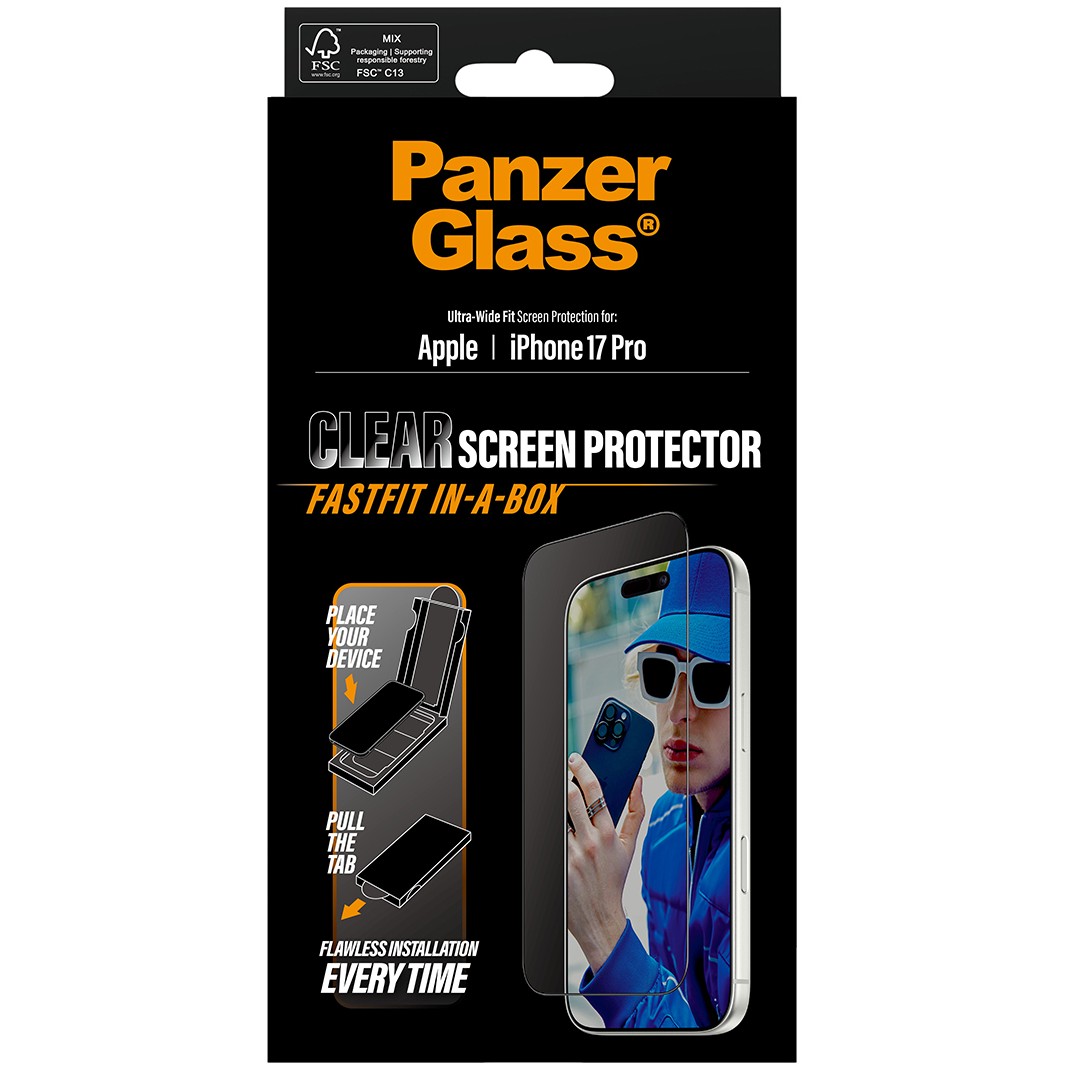 PanzerGlass ® Screen Protector iPhone 17 Pro | Ultra-Wide Fit w. Fastfit in-a-box