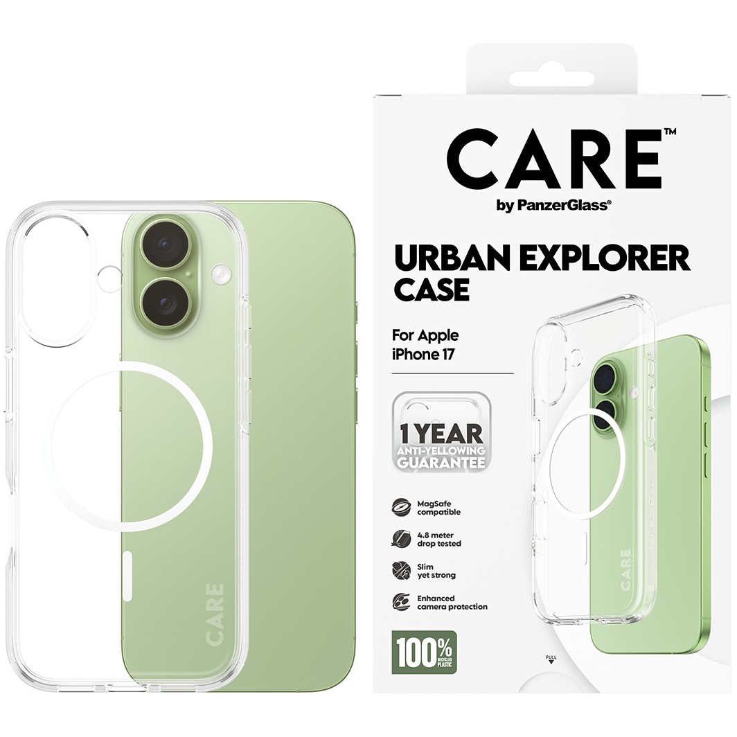 PanzerGlass CAREâ„¢ by ® Urban Explorer Case Transparent w. White MagSafe iPhone 17 mobile phone case