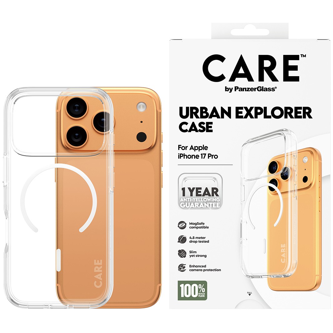 PanzerGlass CAREâ„¢ by ® Urban Explorer Case Transparent w. White MagSafe iPhone 17 Pro mobile phone case