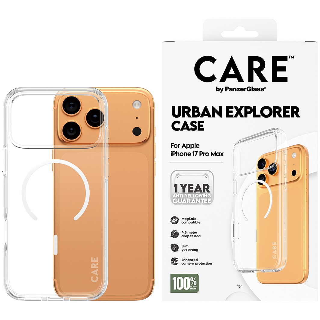 PanzerGlass CAREâ„¢ by ® Urban Explorer Case Transparent w. White MagSafe iPhone 17 Pro Max mobile phone case