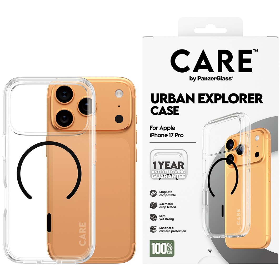 PanzerGlass CAREâ„¢ by ® Urban Explorer Case Transparent w. Black MagSafe iPhone 17 Pro mobile phone case