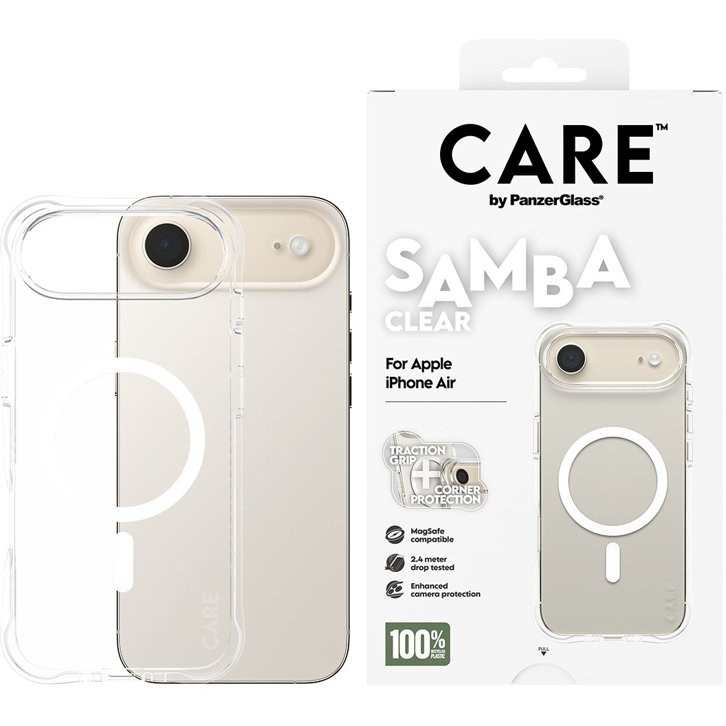 PanzerGlass CAREâ„¢ by ® Samba Case Transparent w. White MagSafe iPhone Air mobile phone case