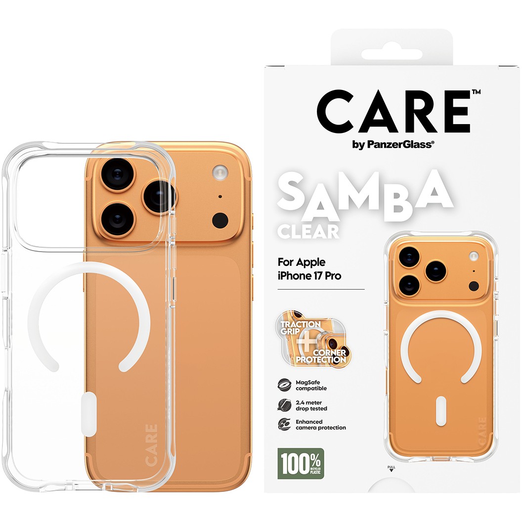 PanzerGlass CAREâ„¢ by ® Samba Case Transparent w. White MagSafe iPhone 17 Pro mobile phone case