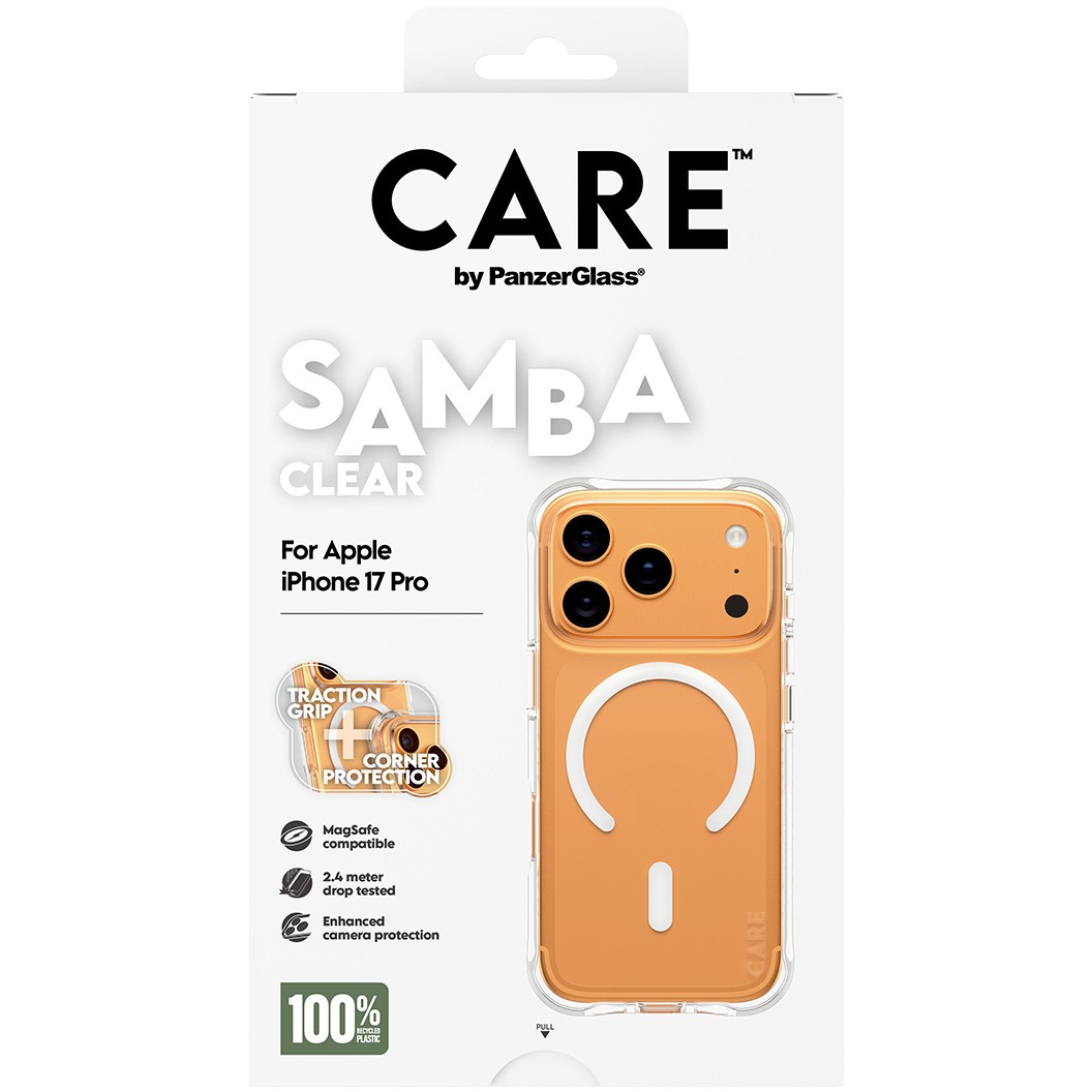 PanzerGlass CAREâ„¢ by ® Samba Case Transparent w. White MagSafe iPhone 17 Pro mobile phone case